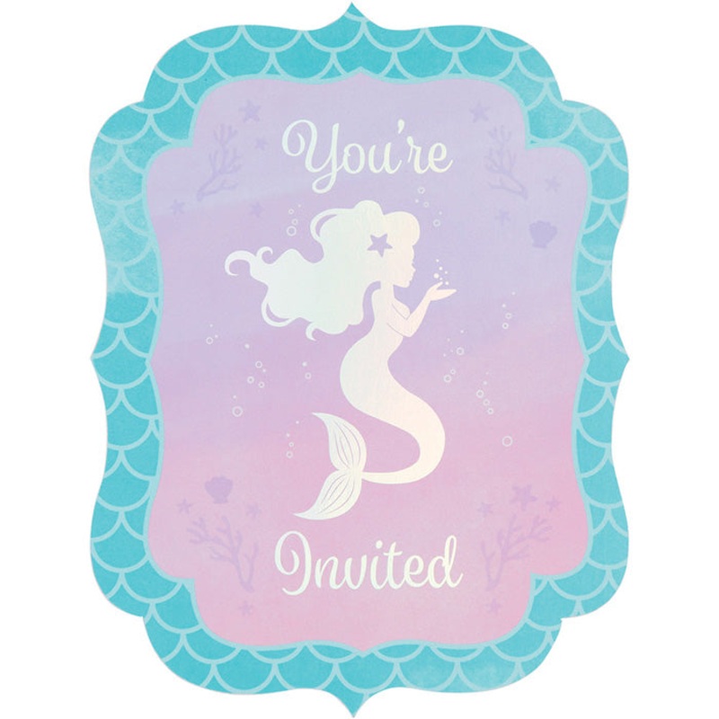 48 pc Bulk Iridescent Mermaid Party Invitations