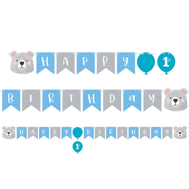 6 pc Bulk Bear Party Happy Birthday Banners with Stickers
