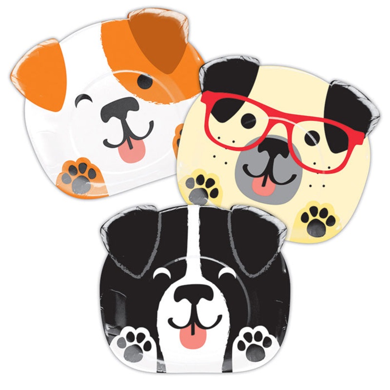 96 pc Bulk Dog Party Shaped Dinner Plates