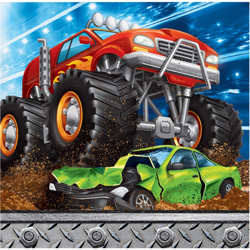 192 pc Bulk Monster Truck Beverage Napkins