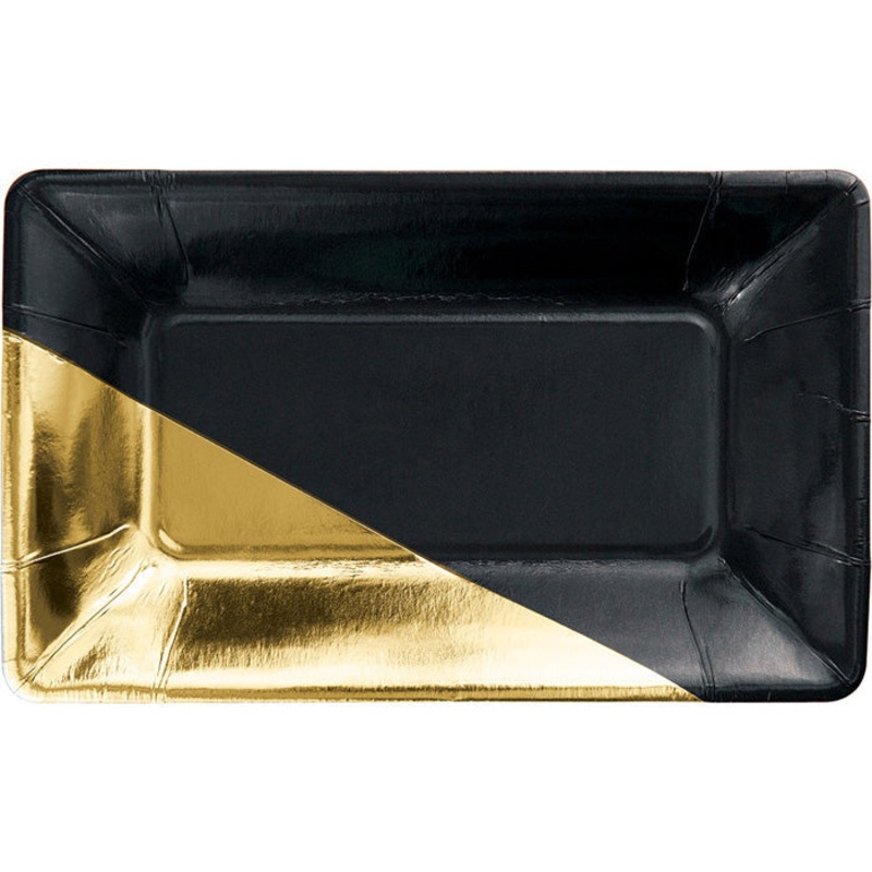 48 pc Bulk Black and Gold Foil Rectangular Appetizer Plates by Elise