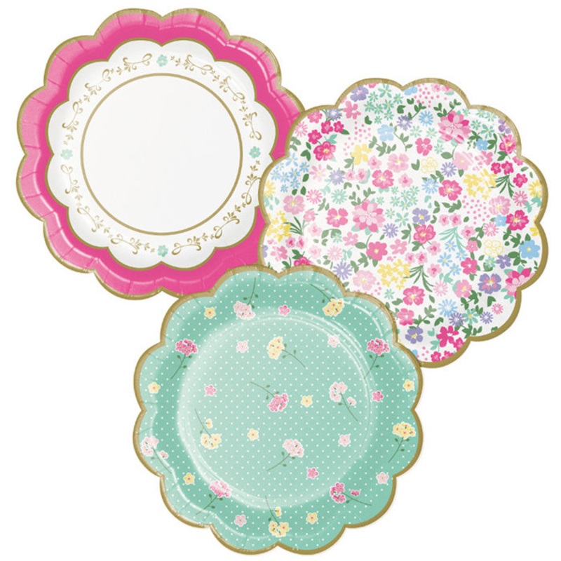 96 pc Bulk Floral Tea Party Scalloped Dessert Plates