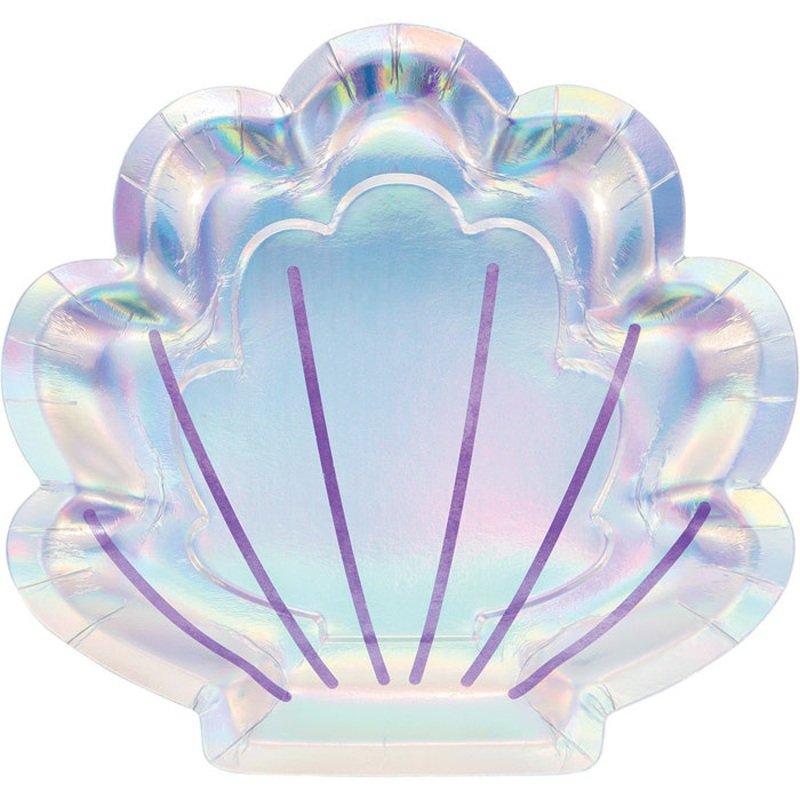 96 pc Bulk Iridescent Mermaid Party Shaped 7.5" Paper Plates
