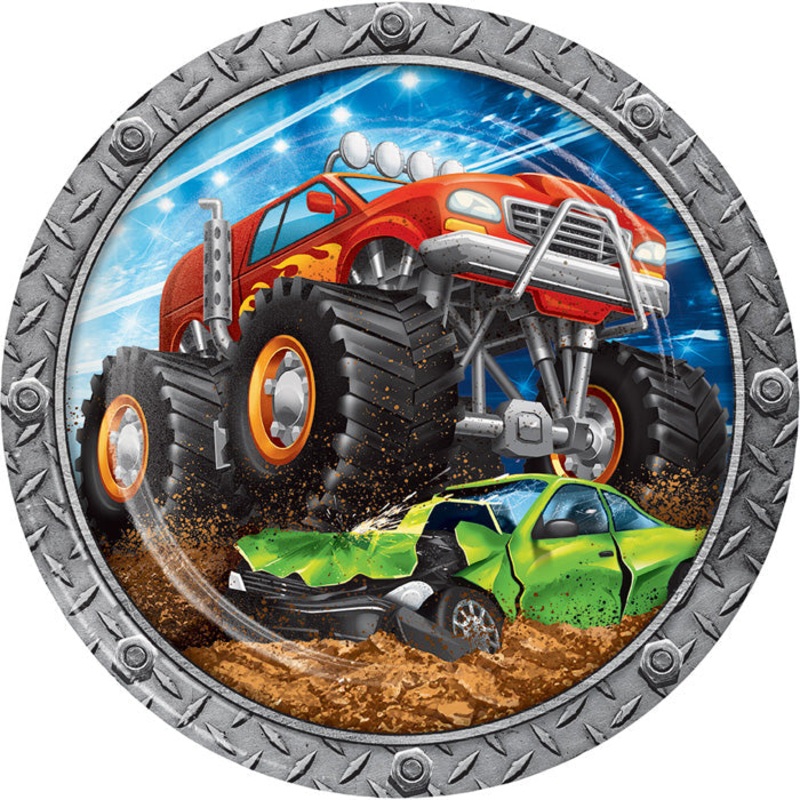 96 pc Bulk Monster Truck Dinner Plates