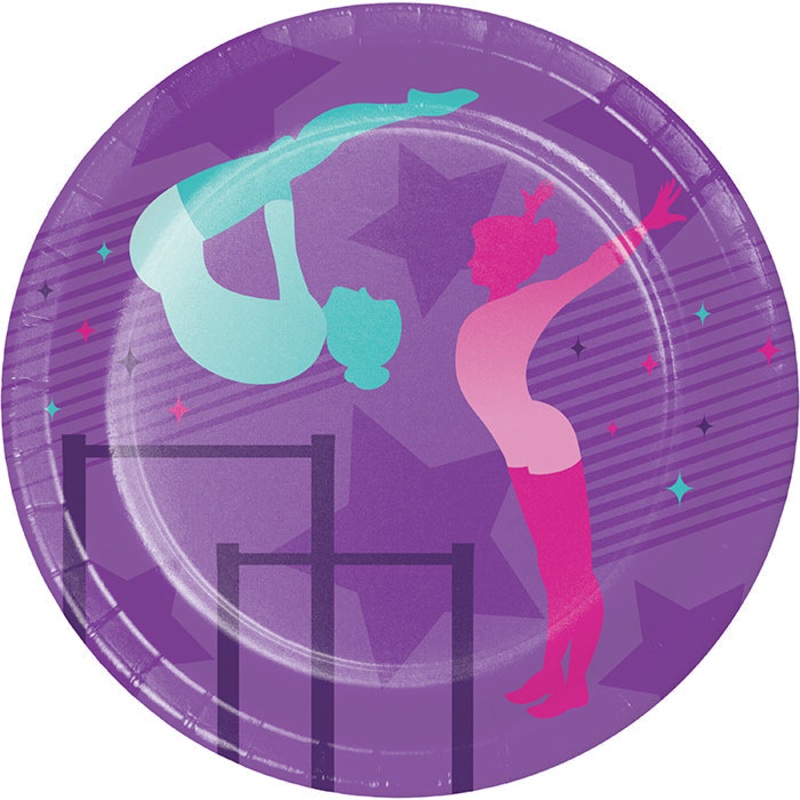 96 pc Bulk Gymnastics Party Dessert Plates