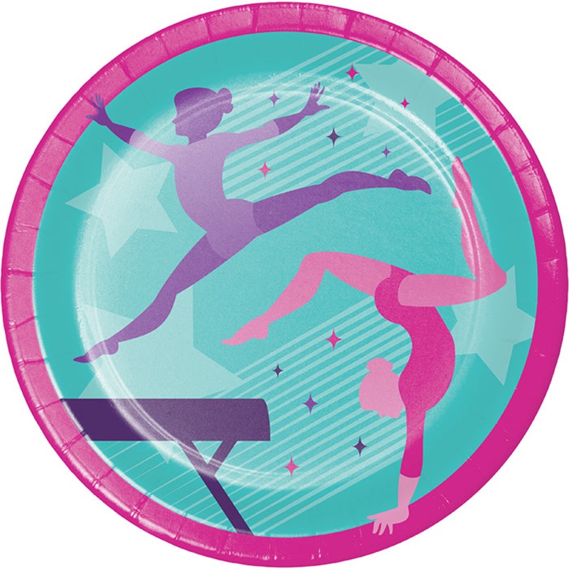 96 pc Bulk Gymnastics Party Dinner Plates