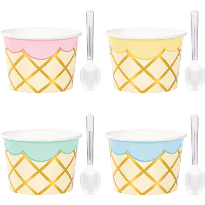 96 pc Bulk Ice Cream Party Treat Cups with Spoons