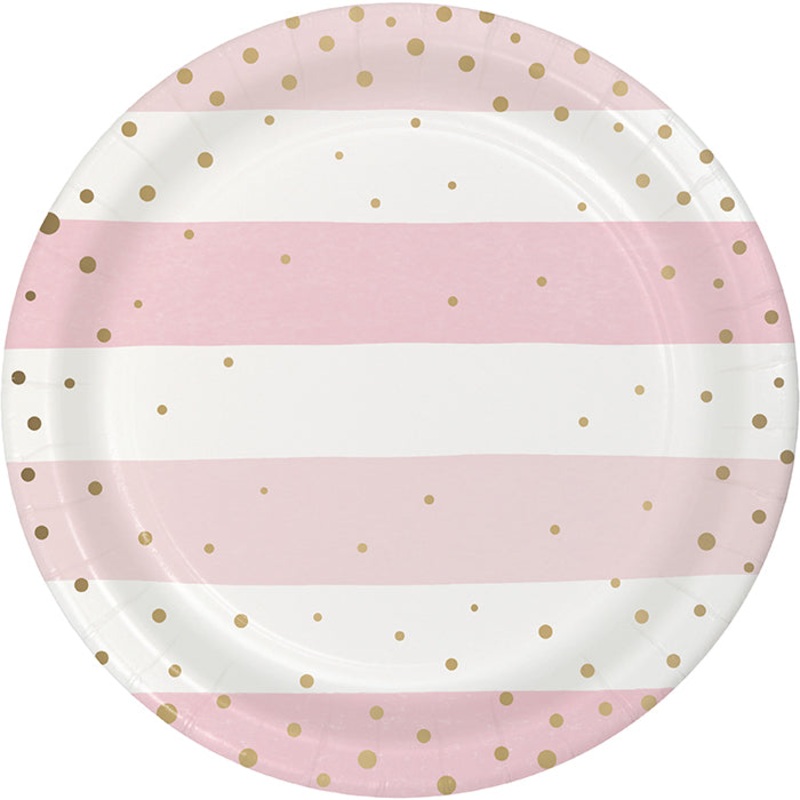 96 pc Bulk Pink and Gold Celebration Dessert Plates