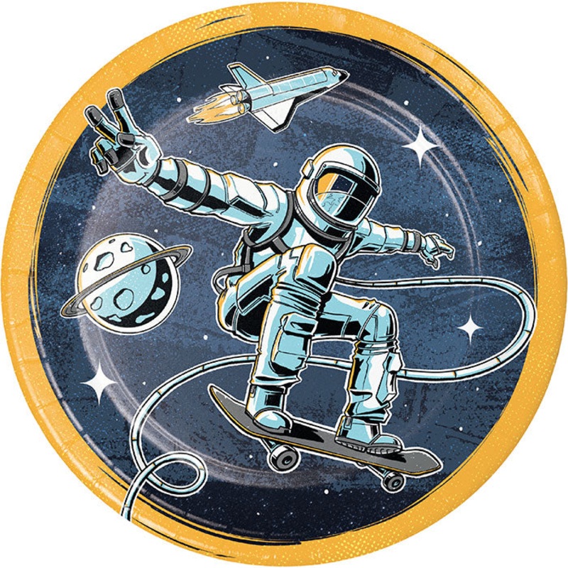 96 pc Bulk Space Skater Dinner Plates