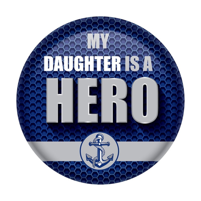 6 Pack Beistle My Daughter Is A Hero Button- Navy