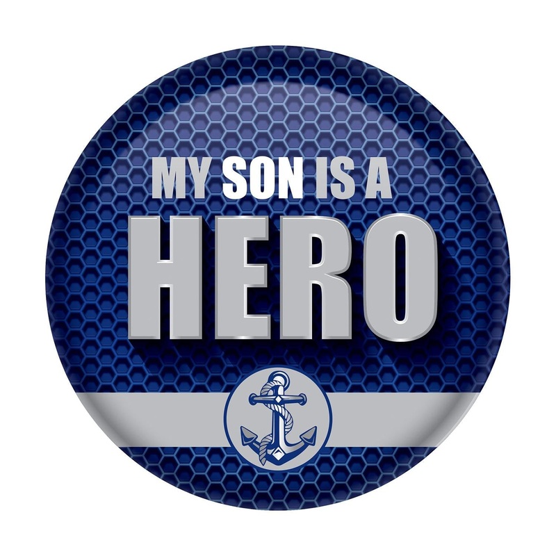 6 Pack Beistle My Son Is A Hero Button- Navy