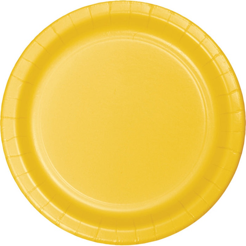 96 pc Bulk School Bus Yellow Value Friendly Dessert Plates