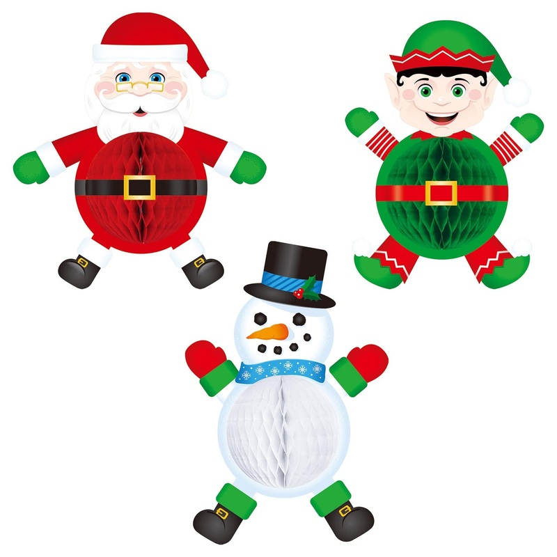 36 Piece Beistle Tissue Elf, Santa/Snowman Decorations