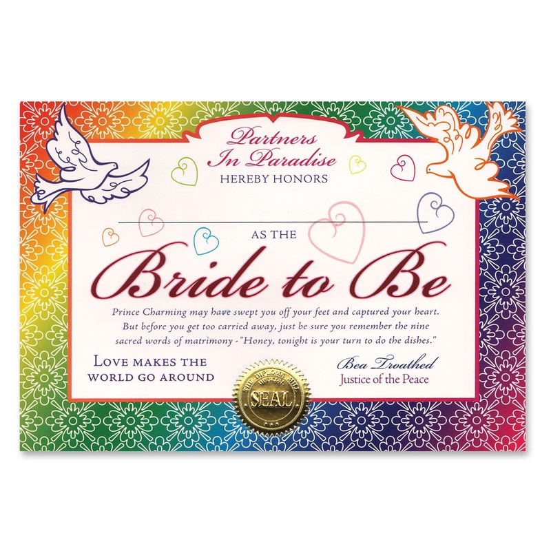 6 Pack Beistle Bride To Be Certificate
