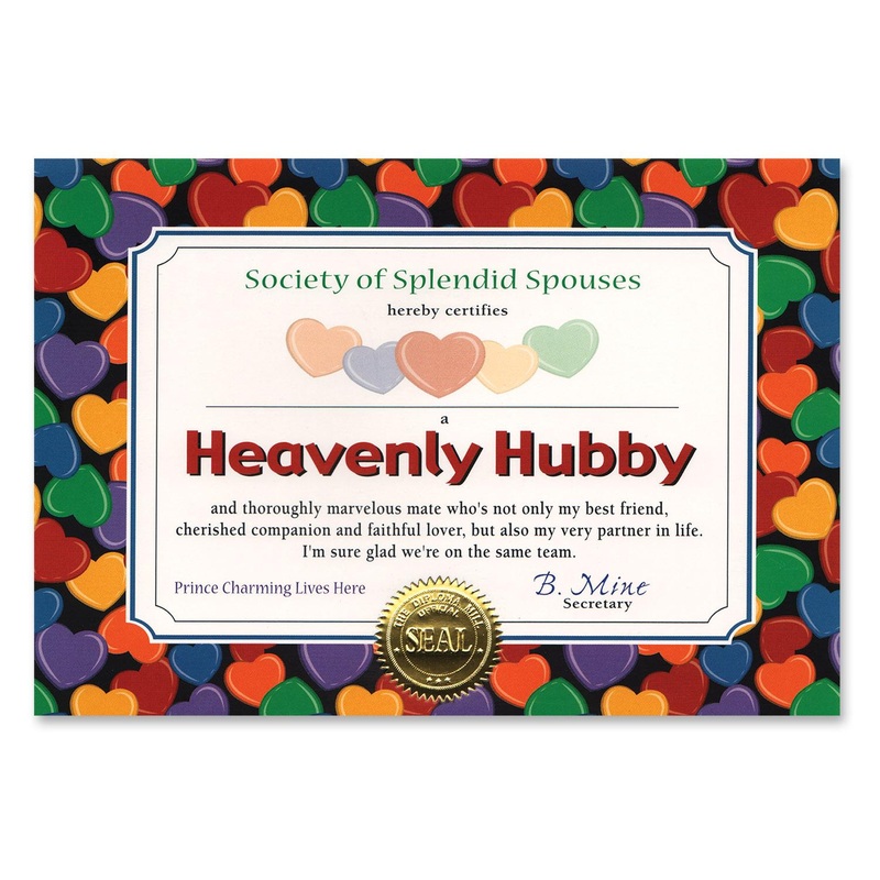 6 Pack Beistle Heavenly Hubby Certificate