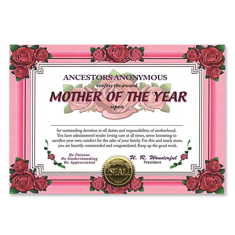 6 Pack Beistle Mother Of The Year Mother's Day Certificate