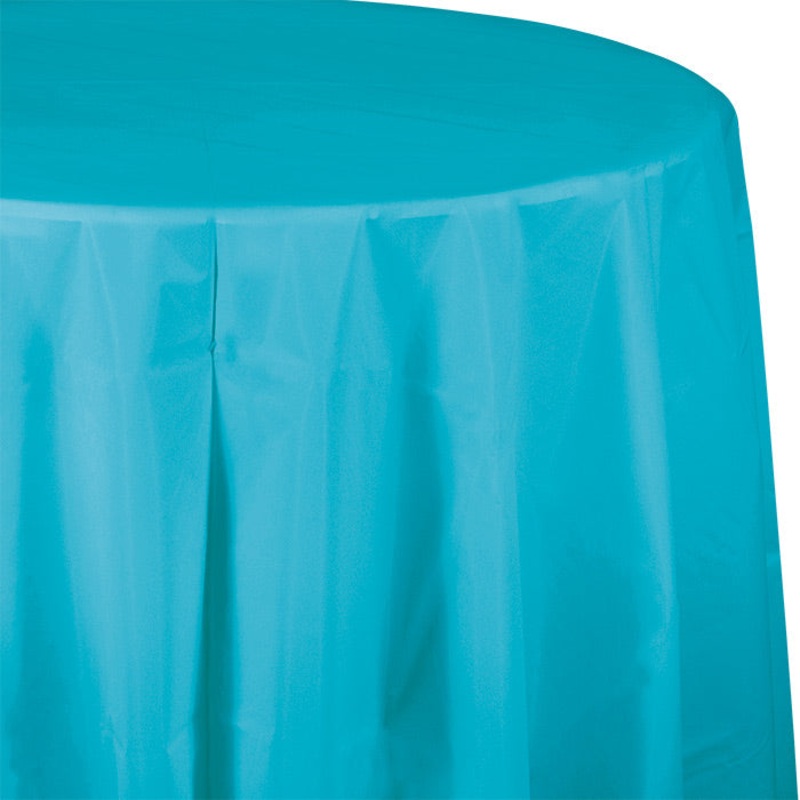 12 pc Bulk Bermuda Blue Round 82 inch Plastic Table Covers