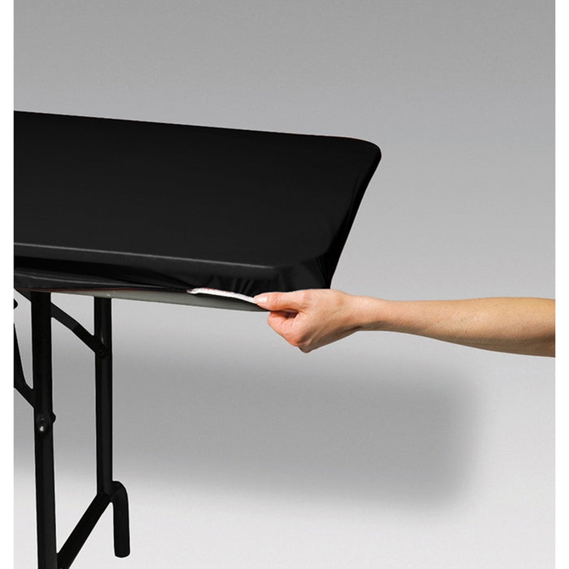 12 pc Bulk Black Stay Put Table Cover 30" x 96"
