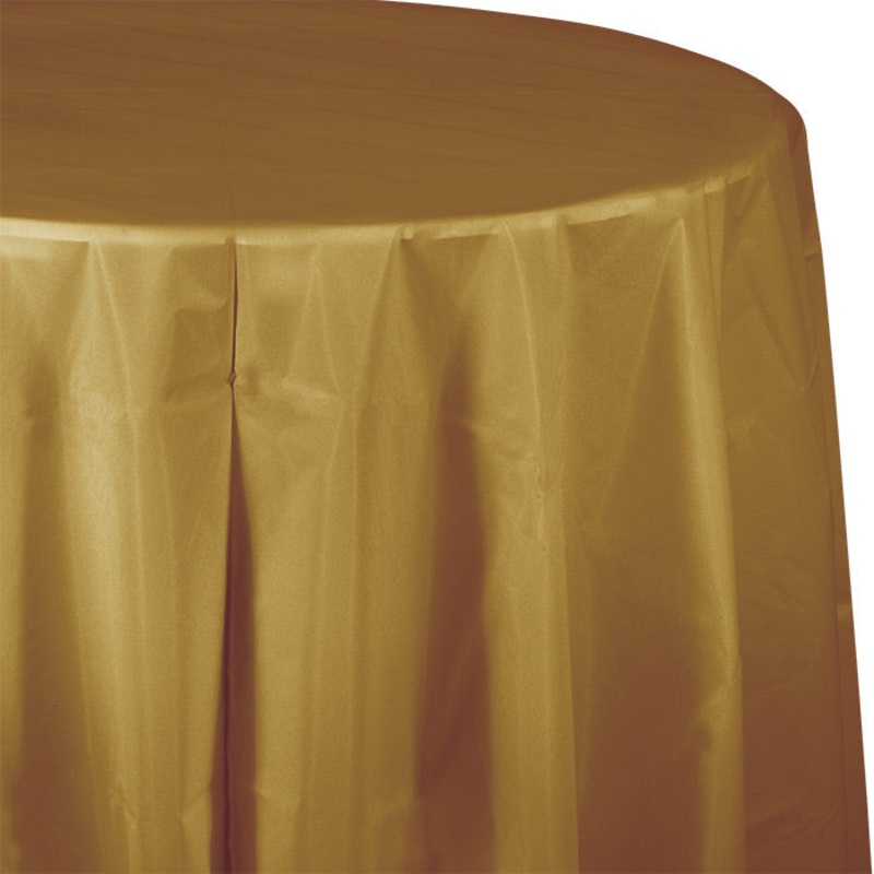 12 pc Bulk Glittering Gold Round Plastic 82 inch Table Covers