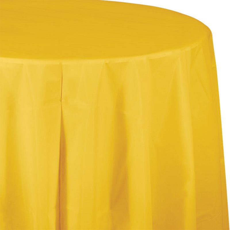 12 pc Bulk School Bus Yellow Round Plastic 82 inch Table Covers