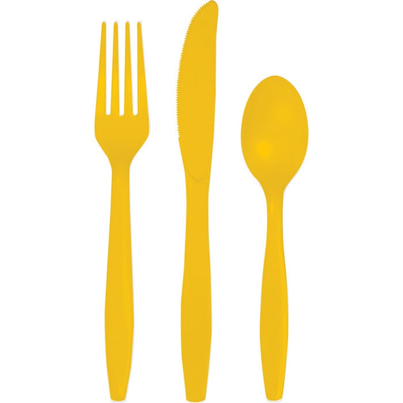 216 pc Bulk School Bus Yellow Value Friendly Assorted Plastic Cutlery