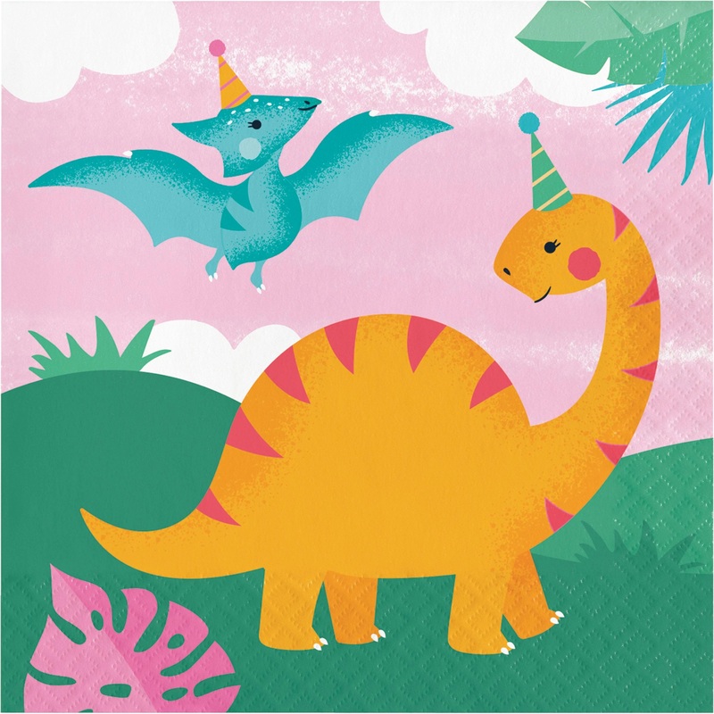 192 pc Bulk Girl Dino Party 2Ply Luncheon Napkin