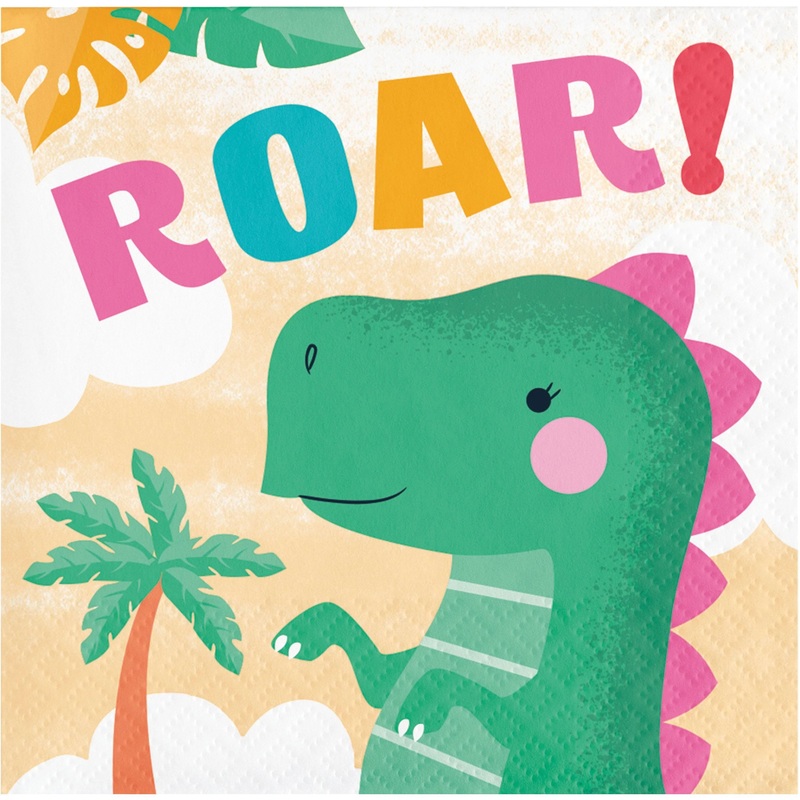 192 pc Bulk Girl Dino Party Beverage 2Ply Napkin