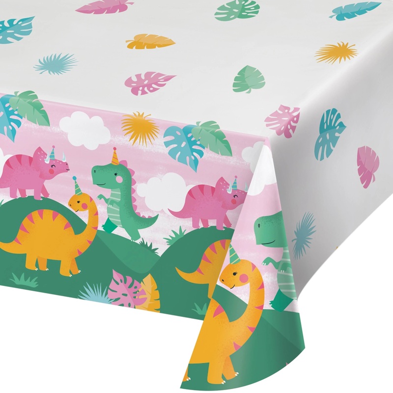 6 pc Bulk Girl Dino Party Tablecover, Paper 54" x 102"
