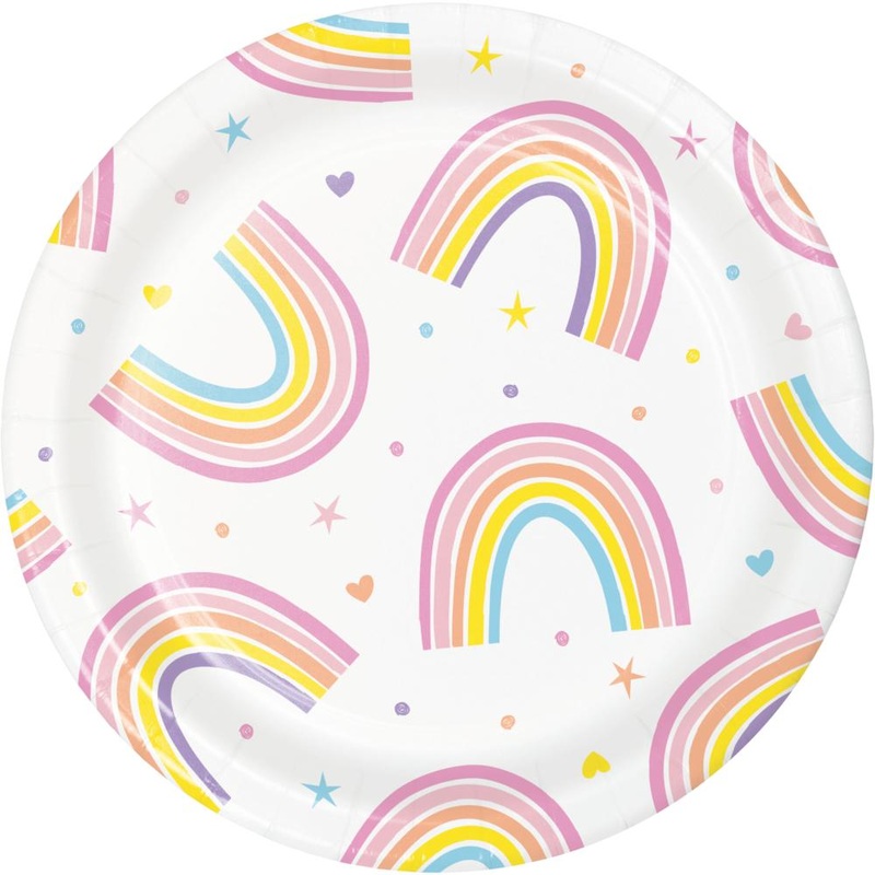 96 pc Bulk Happy Rainbow Dessert Plates