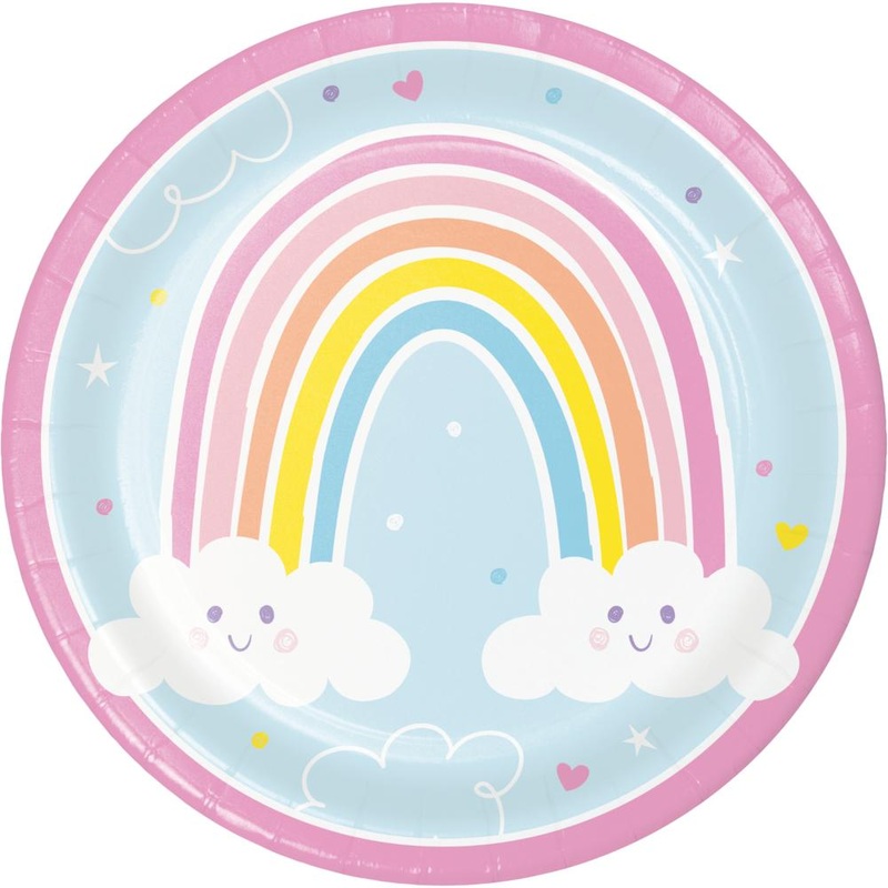 96 pc Bulk Happy Rainbow Paper Dinner Plates