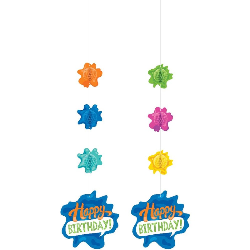 24 pc Bulk Paint Splatter "Happy Birthday" Hanging Cutouts