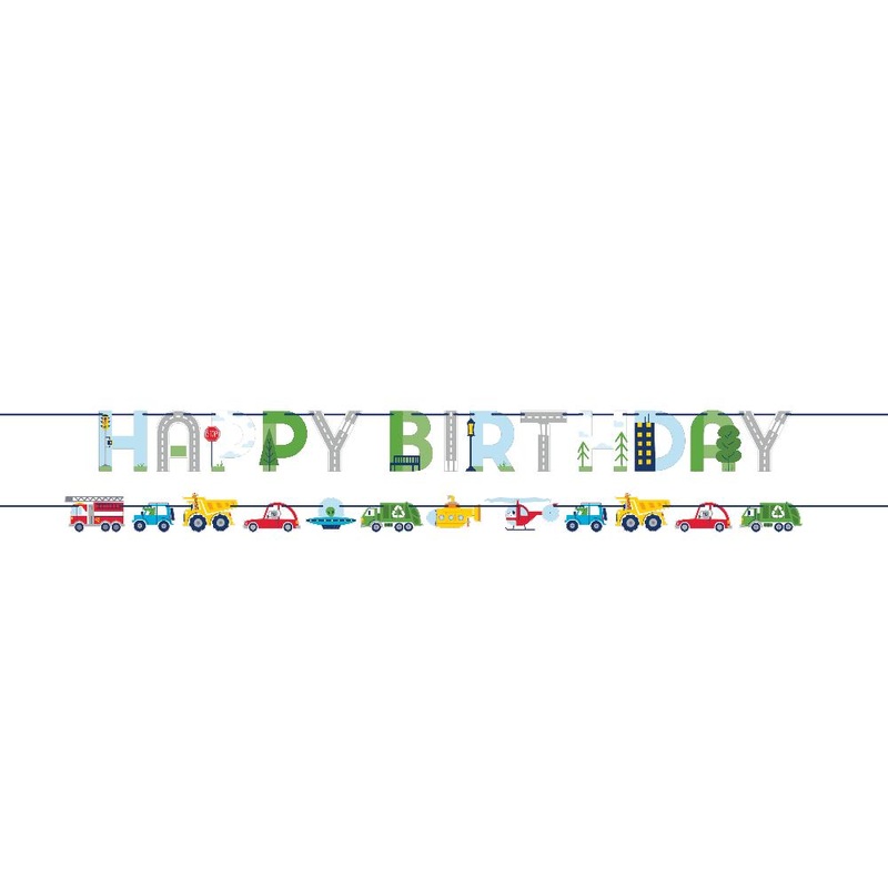 24 pc Bulk Transportation Time City Life Happy Birthday Letter and Vehicle Ribbon Banners
