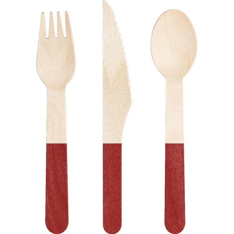288 pc Bulk Classic Red Wooden Cutlery, Assorted