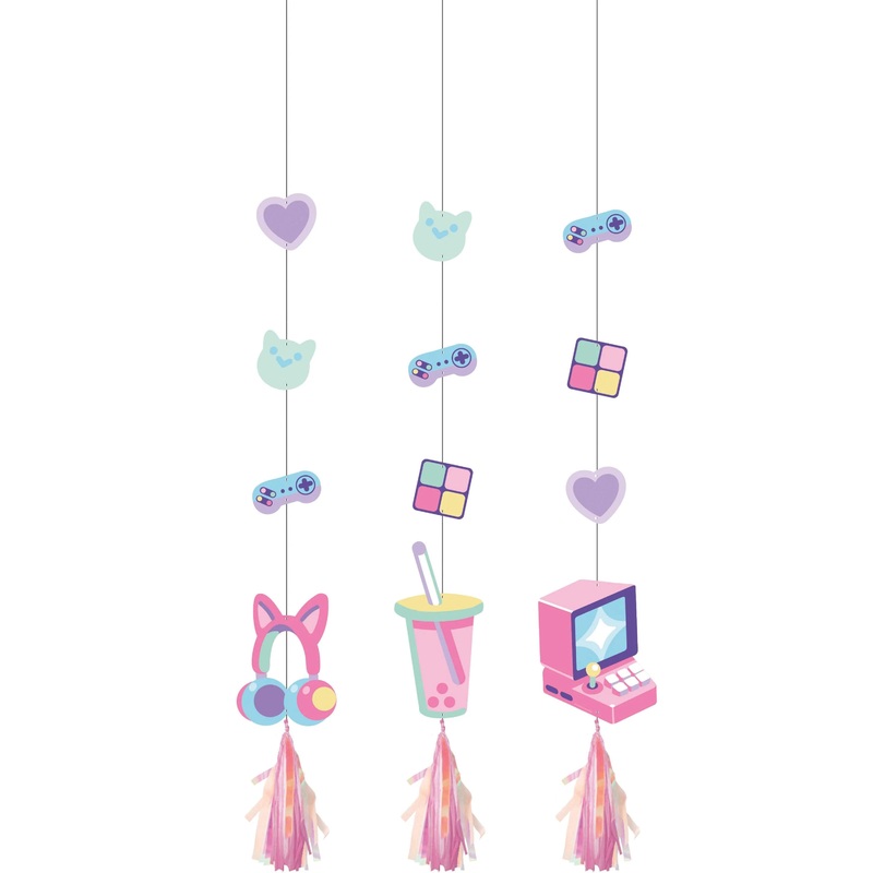 36 pc Bulk Gamer Girl Hanging Cutouts w/ Tassels