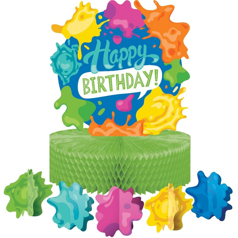6 pc Bulk Paint Splatter "Happy Birthday" Honeycomb Centerpieces