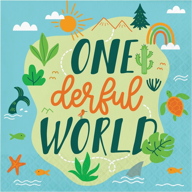 192 pc Bulk World Adventure "Onederful World" First Birthday Wildlife Animal Napkins
