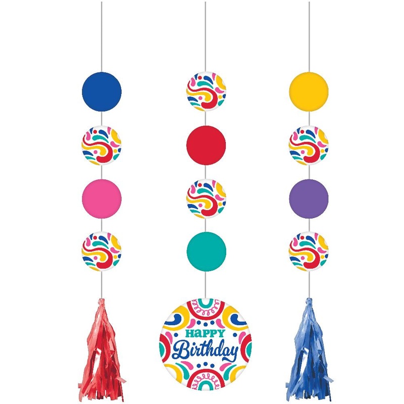 36 pc Bulk Birthday Swirls Hanging Cutouts w/ Tassels