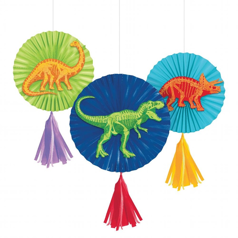 36 pc Bulk Dino Dig Paper Fans w/ Tassels