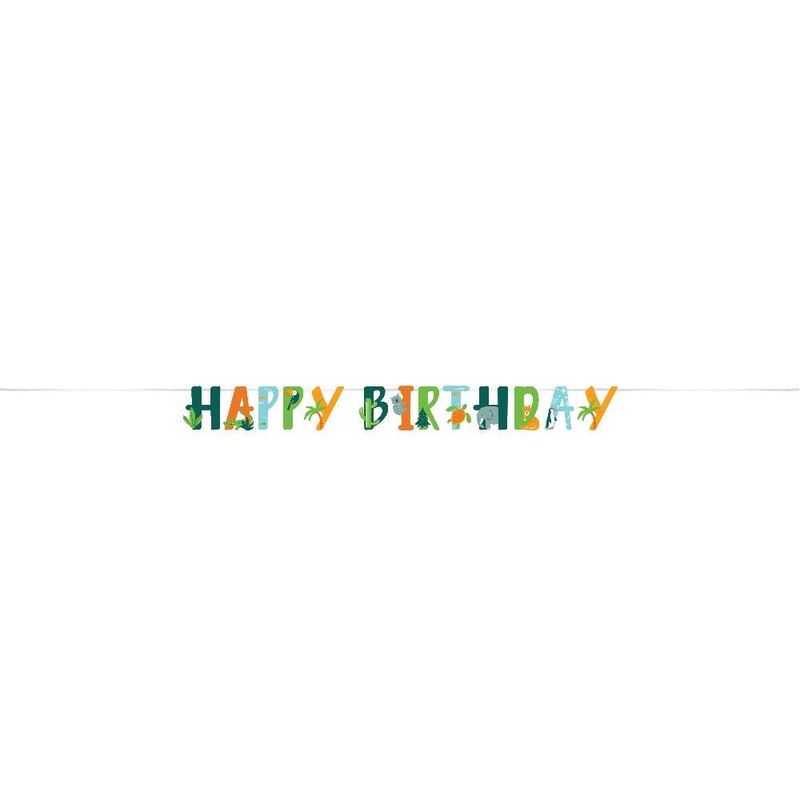 6 pc Bulk World Adventure "Happy Birthday" Wildlife Animal Ribbon Banner