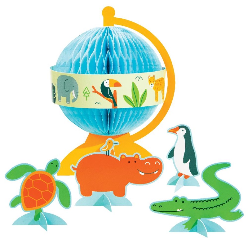 6 pc Bulk World Adventure "Onederful World" First Birthday Wildlife Animal Centerpieces