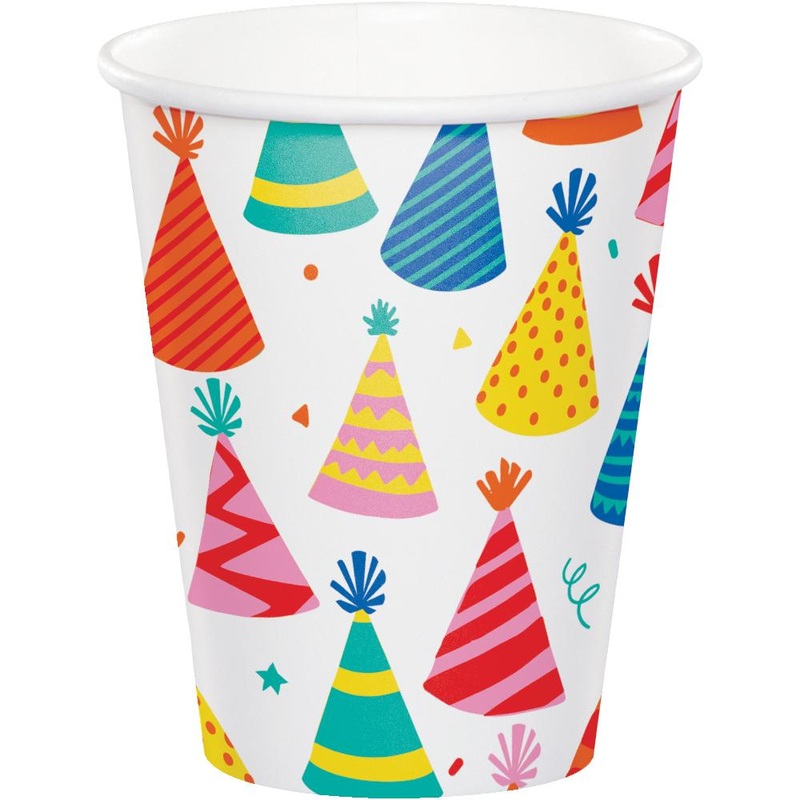 96 pc Bulk Hats Off Birthday Paper Hot/Cold Cup 9oz.