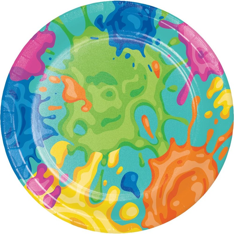 96 pc Bulk Paint Splatter Dessert Plates