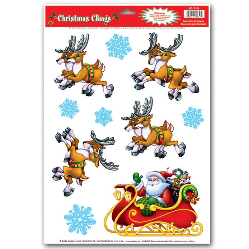 12 Pack Beistle Christmas Santa/Sleigh Cling Sheets