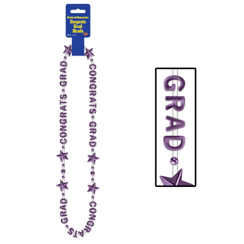 12 Pack Beistle Congrats Grad Graduation Party Bead Necklaces - purple