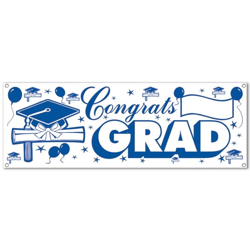 12 Pack Beistle Congrats Grad Graduation Party Sign Banner - blue/white
