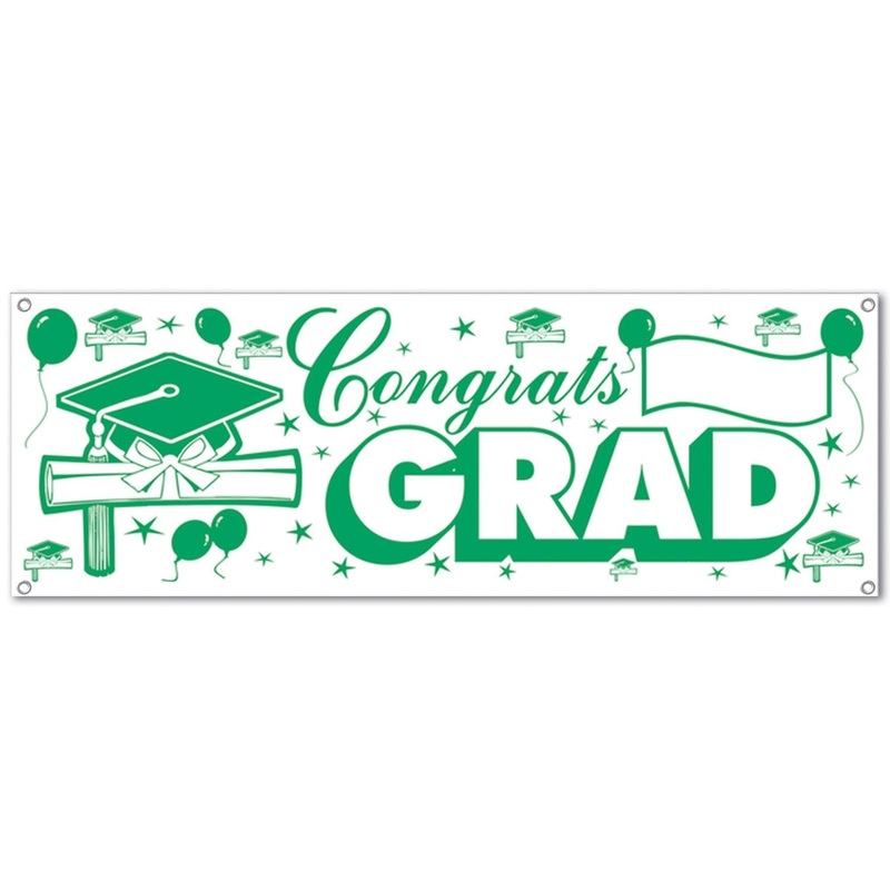 12 Pack Beistle Congrats Grad Graduation Party Sign Banner - green/white