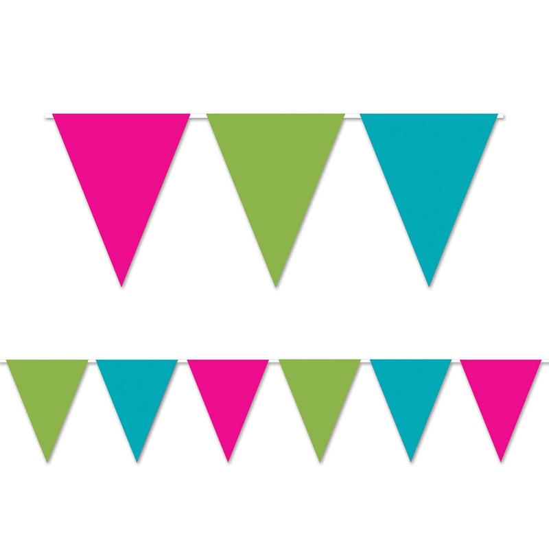 12 Pack Beistle Luau Party Cerise, Lime Green/Turquoise Pennant Banner