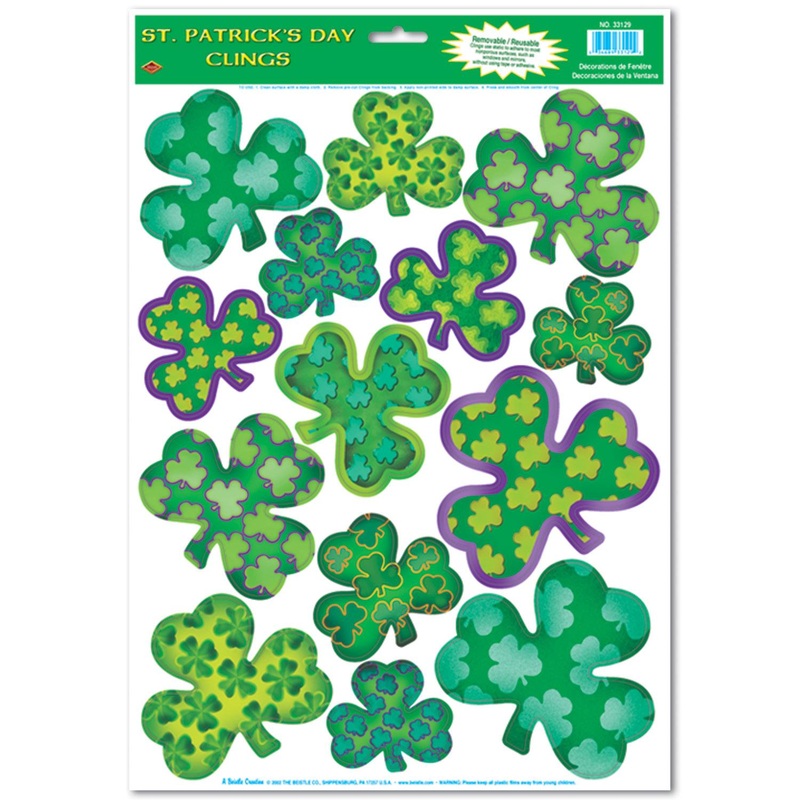 168 Piece Beistle Irish-Mood Shamrock Clings
