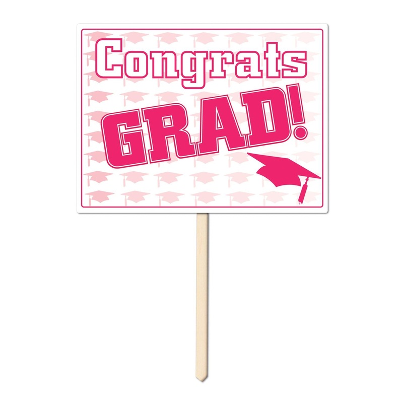 6 Pack Beistle Plastic Congrats Grad Graduation Party Yard Sign- Pink