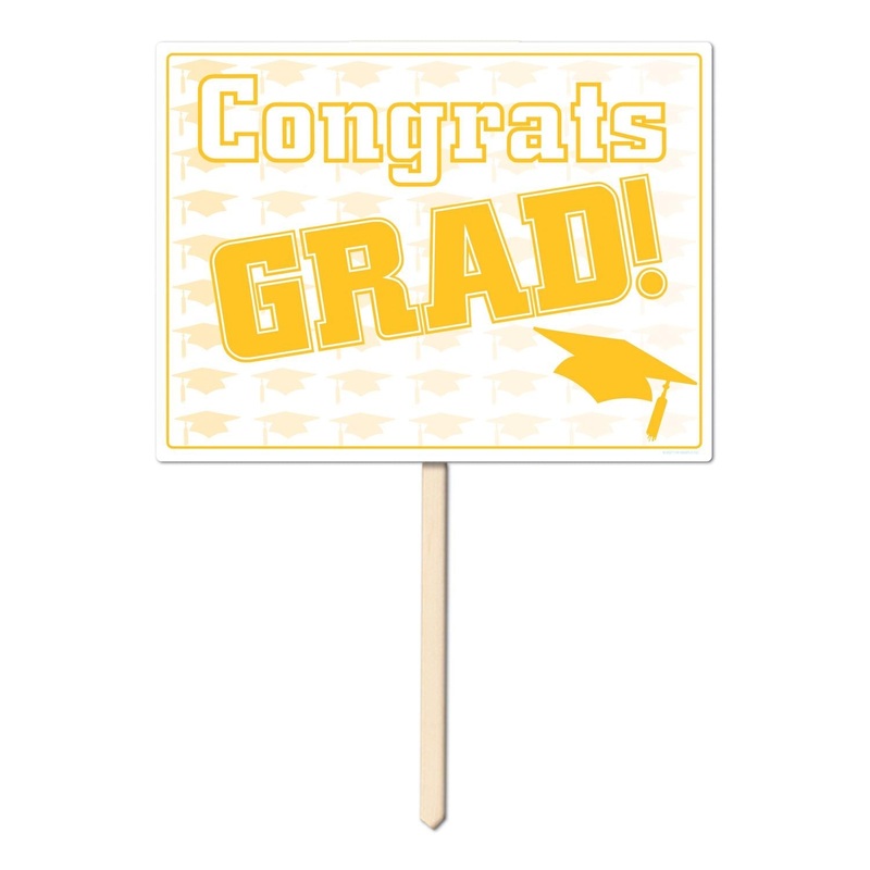6 Pack Beistle Plastic Congrats Grad Graduation Party Yard Sign- Yellow